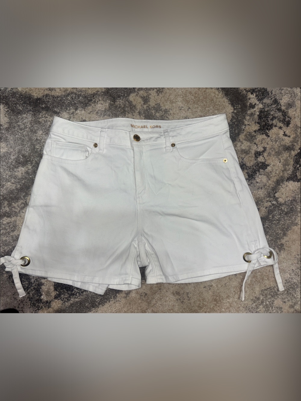 Michael Kors White High-Waist Cotton Shorts with Grommet Tie Hem